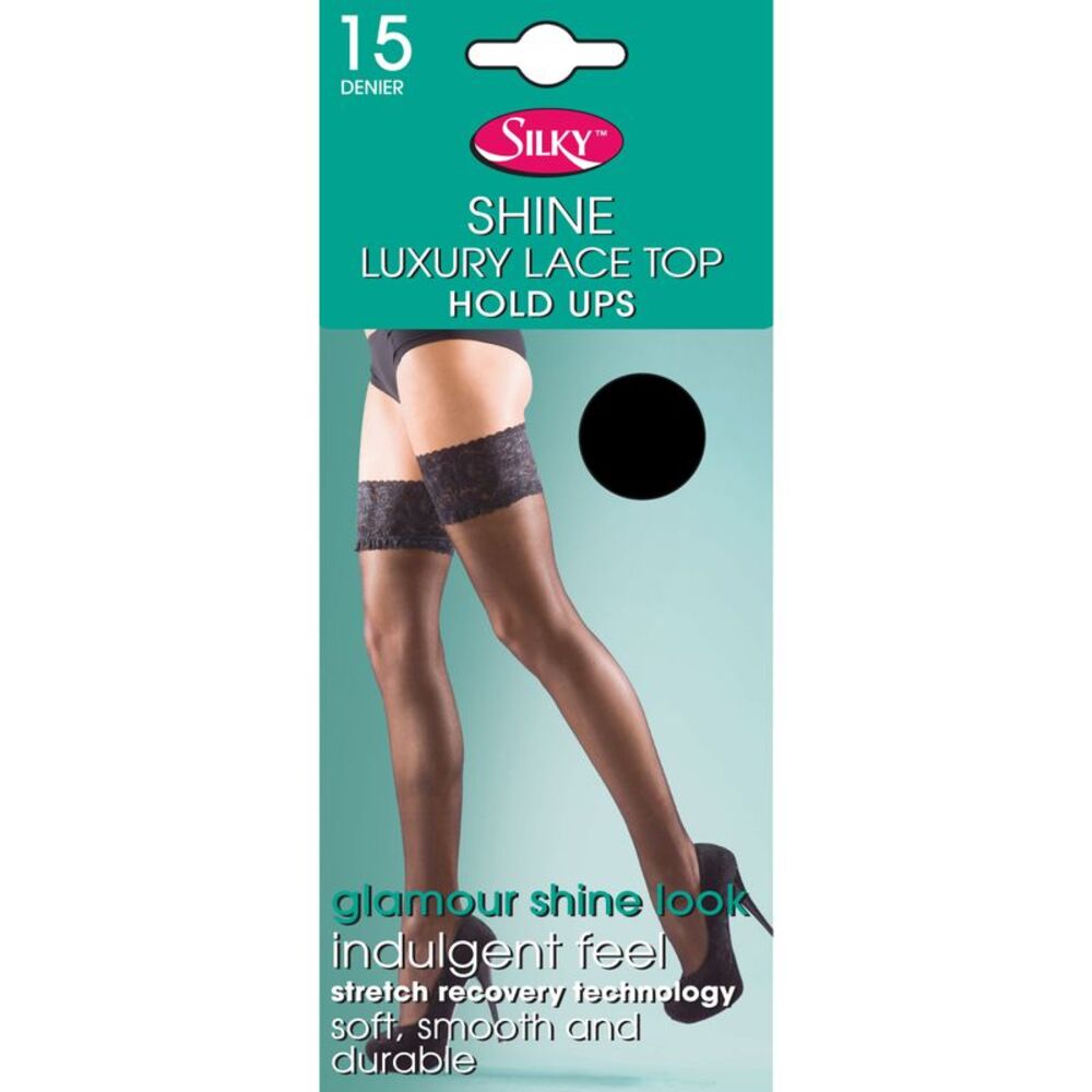 Silky Womens/Ladies Shine Lace Top Hold Ups (1 Pair) / Black